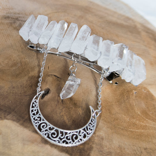 White Glass Crystal Moon hair clip